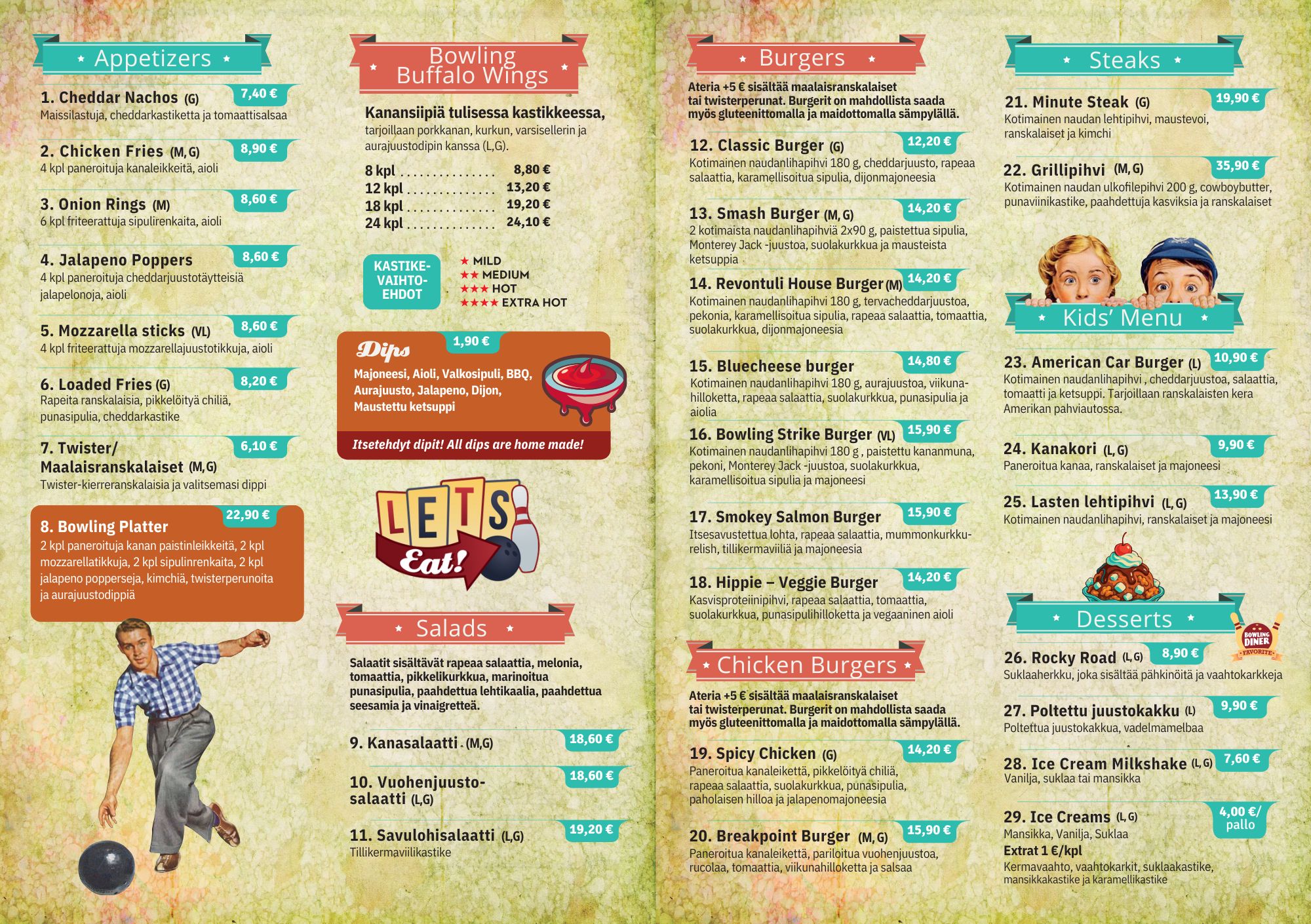 Bowling Diner Menu