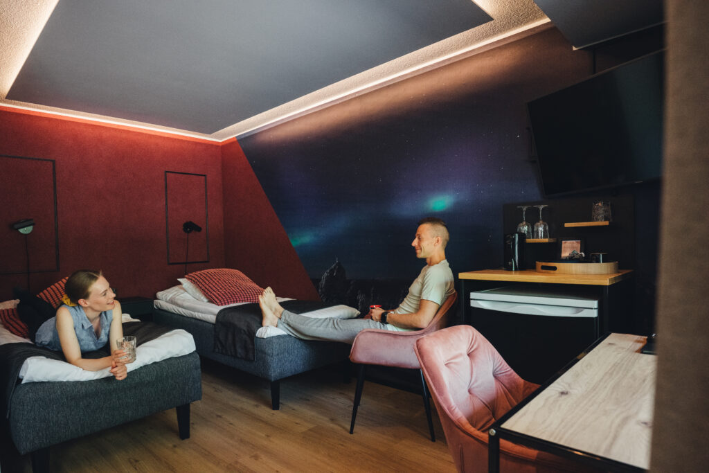 Couple in hotel room